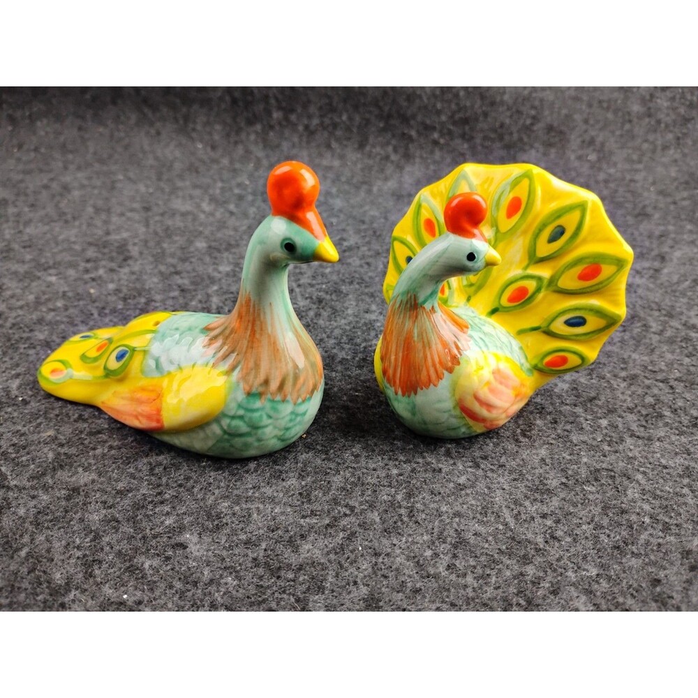 Pier 1 Peacock Salt and Pepper Shakers Colorful Ceramic Set